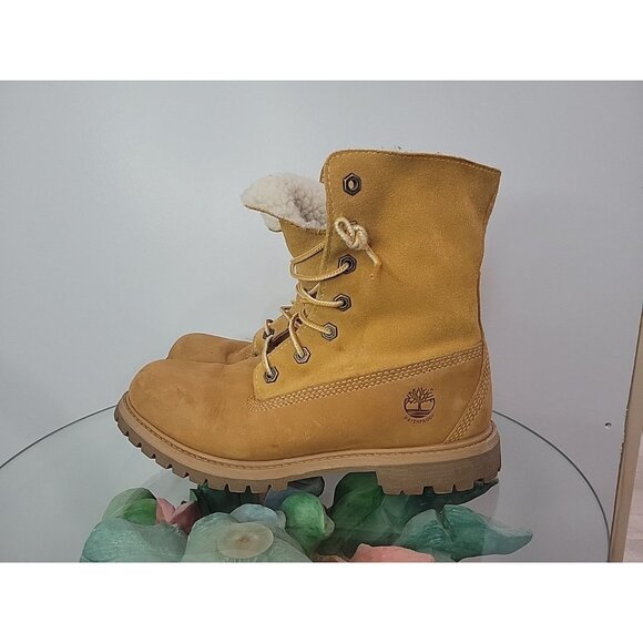 Timberland Teddy Fleece Fold Down Boots Womens Size 7 Wheat Nubuck Outdoor - Picture 1 of 9